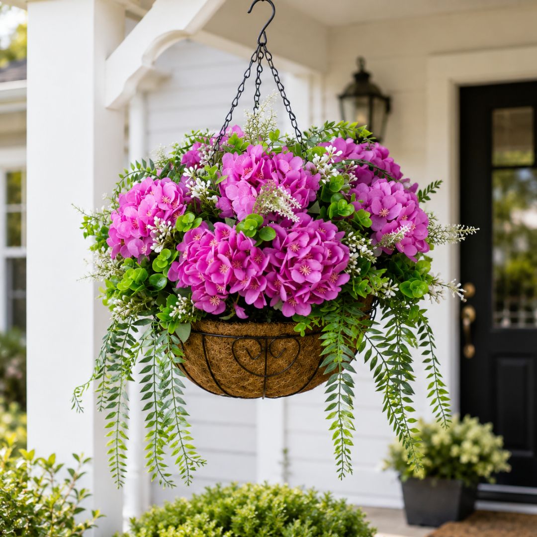 Artificial Hanging Hydrangea Basket