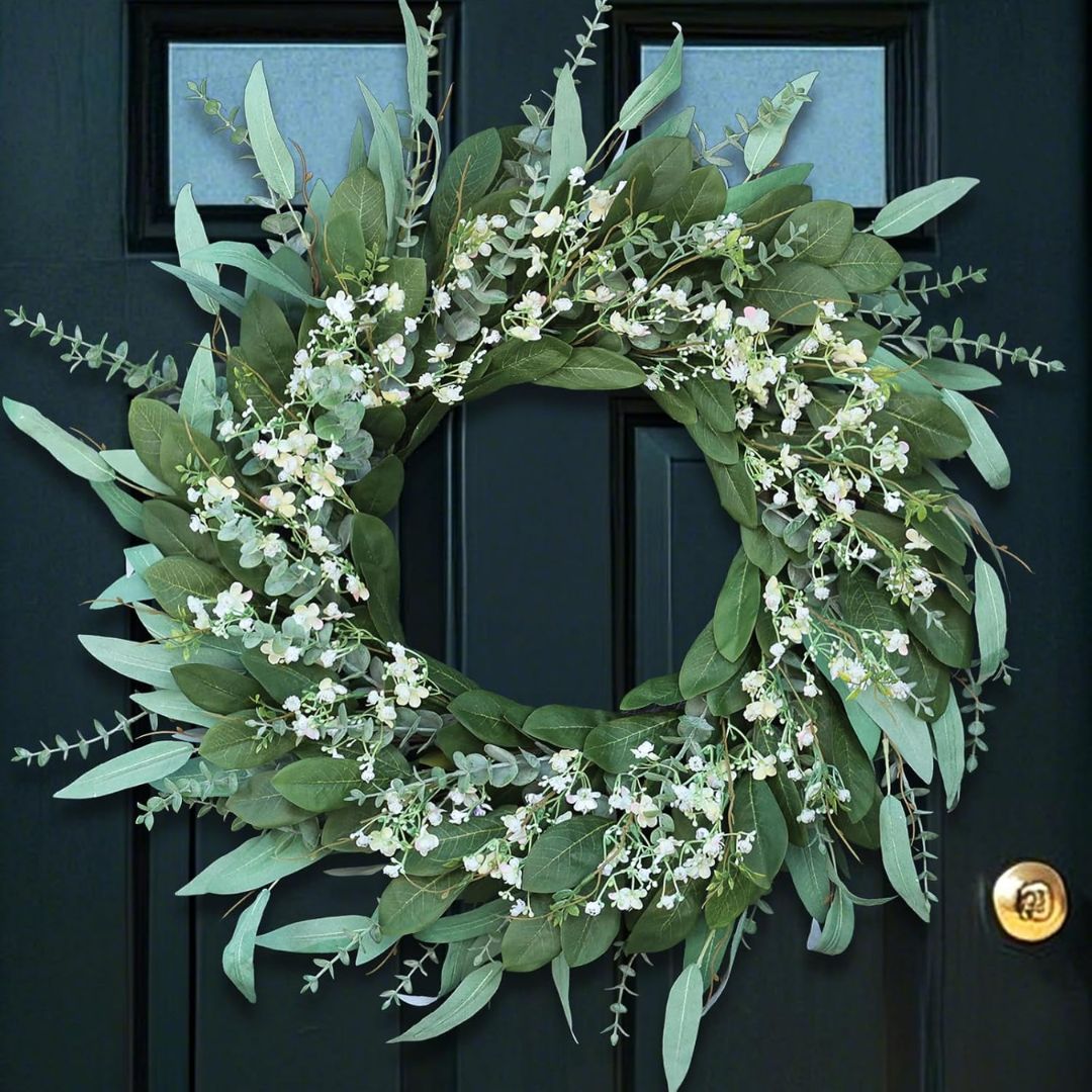 Faux Eucalyptus and Baby's Breath Door Wreath
