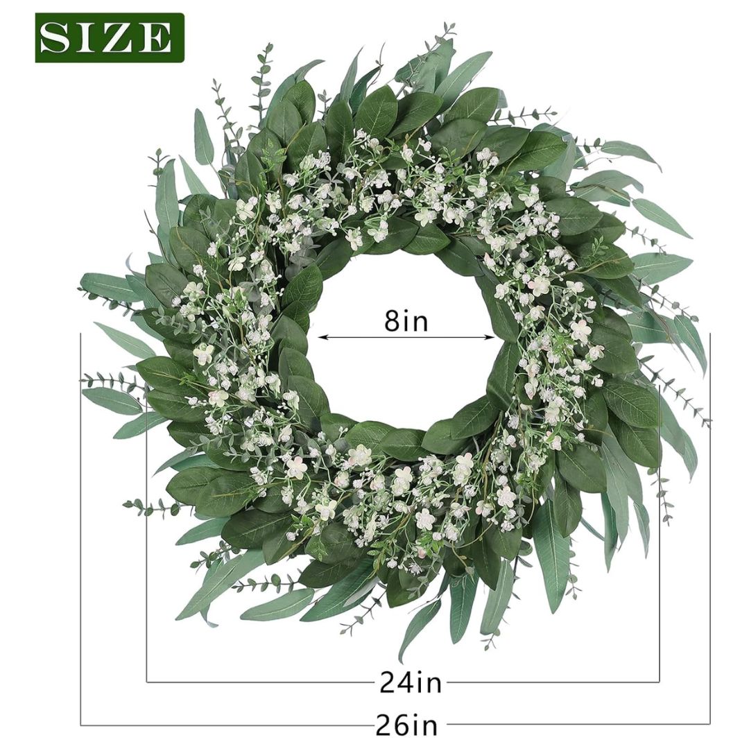 Faux Eucalyptus and Baby's Breath Door Wreath