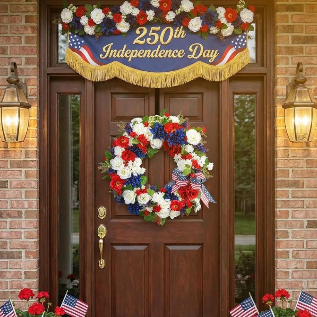 Patriotic Door Wreath – Red, White and Blue 4th of July Decor