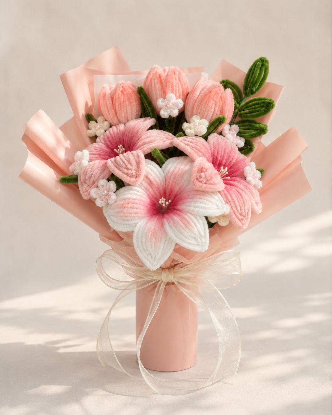 Handmade Pipe Cleaner Bouquet – Blush Tulip Bouquet