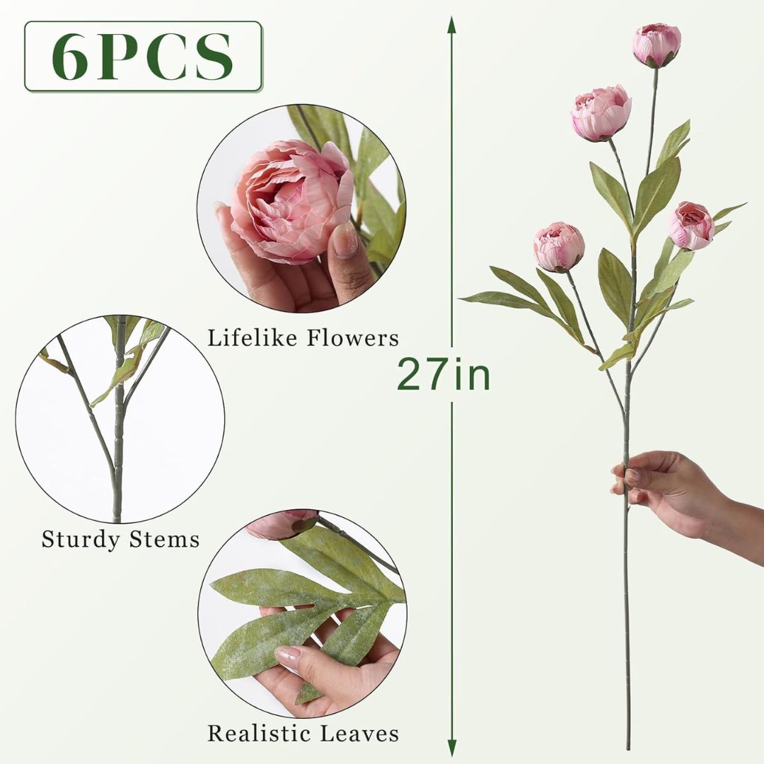 Faux Silk Peony Stems