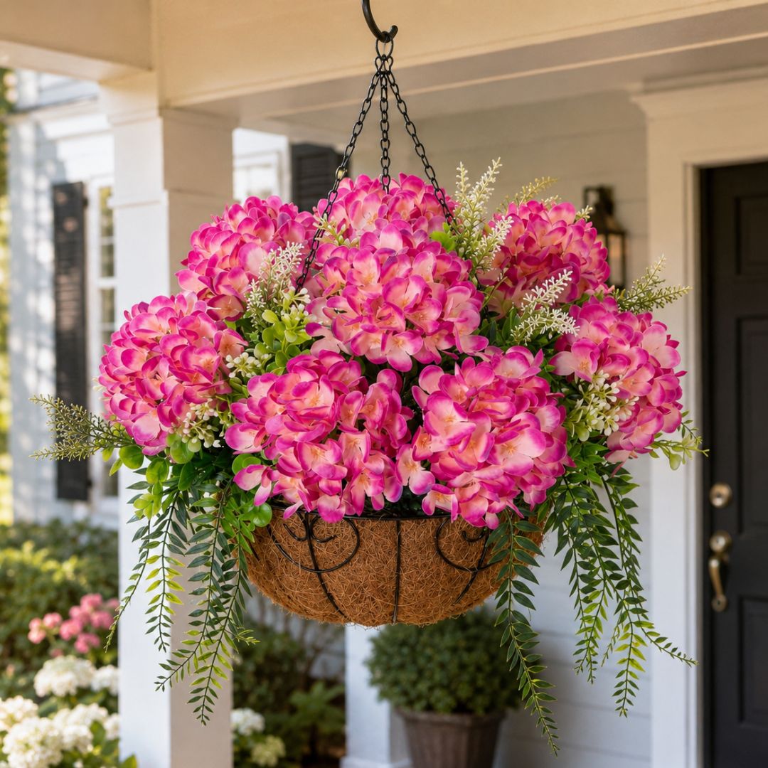 can you plant hydrangeas in hanging baskets Artificial Hanging Hydrangea Basket – Navardo