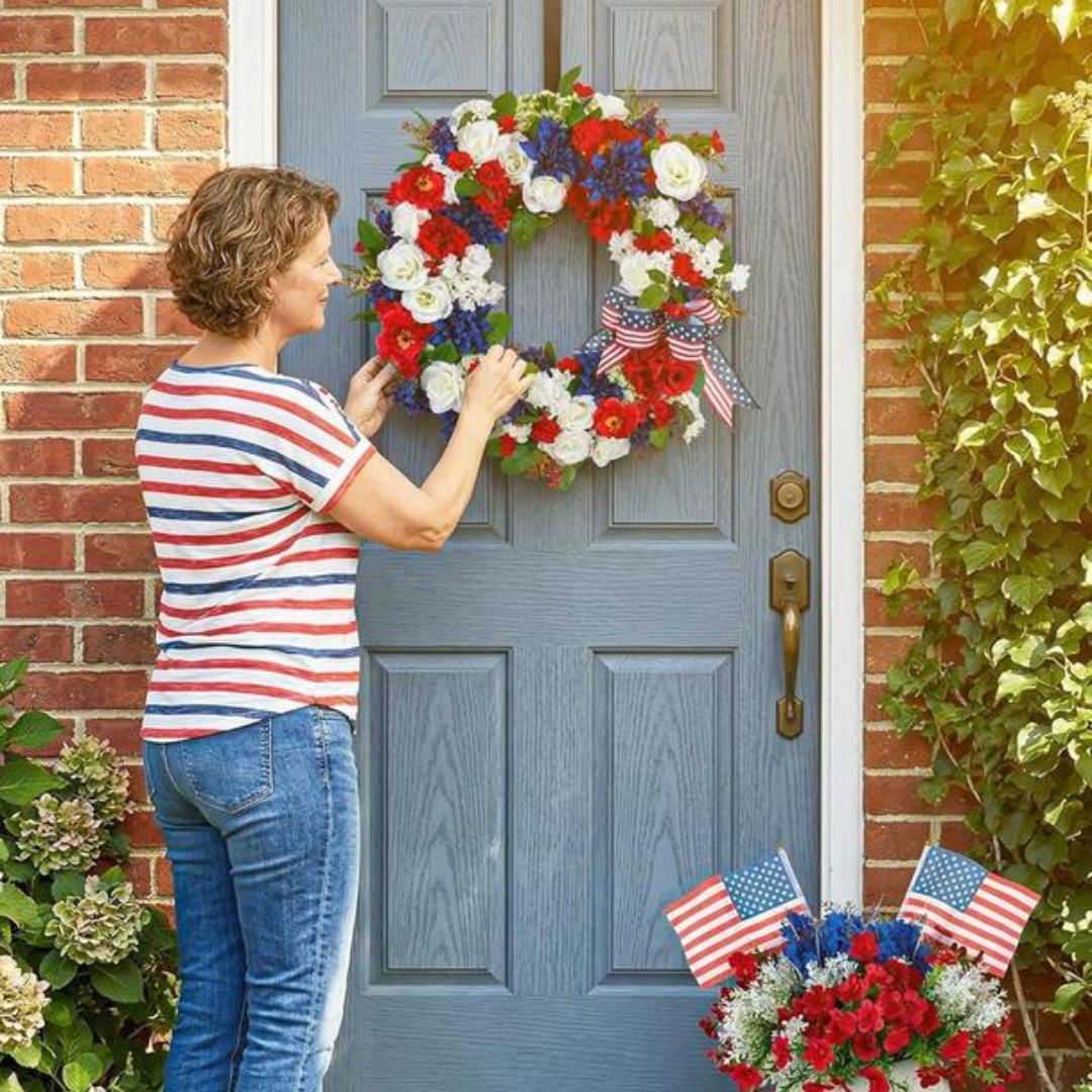 Patriotic Door Wreath – Red, White and Blue 4th of July Decor