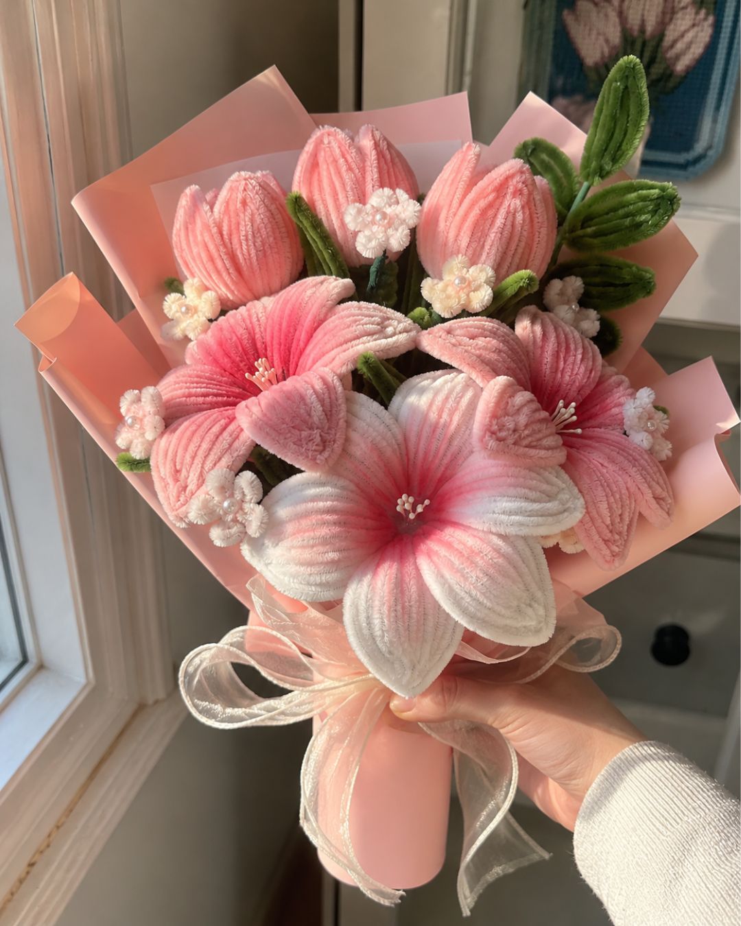 Handmade Pipe Cleaner Bouquet – Blush Tulip Bouquet