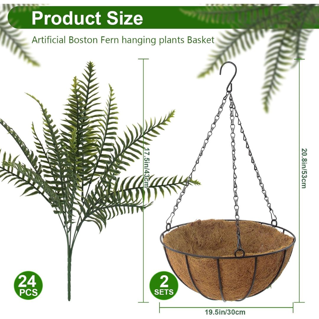 Lifelike Faux Boston Fern: UV-Resistant Hanging Basket