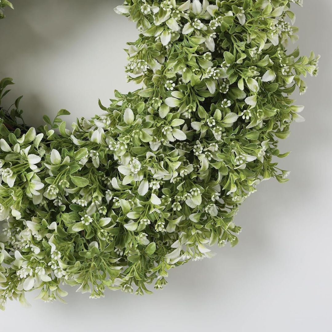 Faux Boxwood Door Wreath With Personalized Monogram Sash
