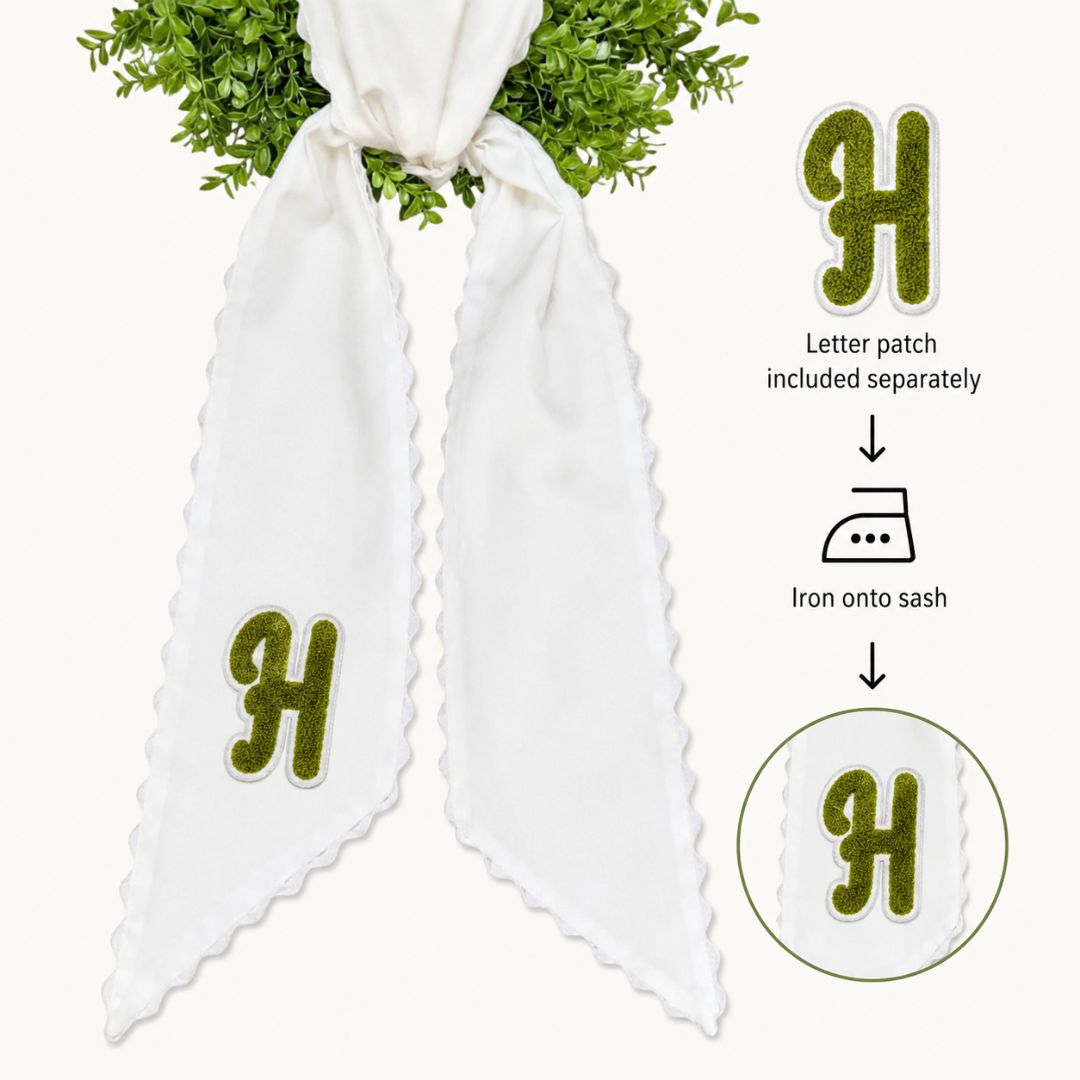 Faux Boxwood Door Wreath With Personalized Monogram Sash