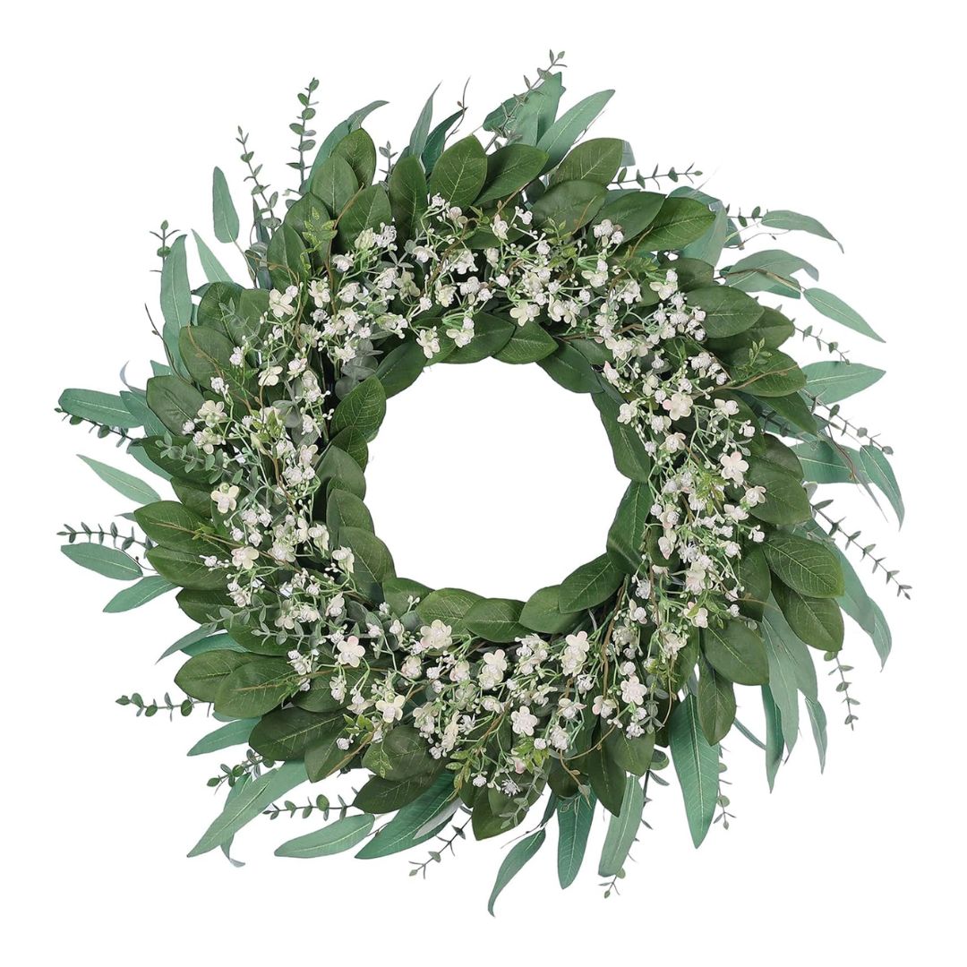 Faux Eucalyptus and Baby's Breath Door Wreath