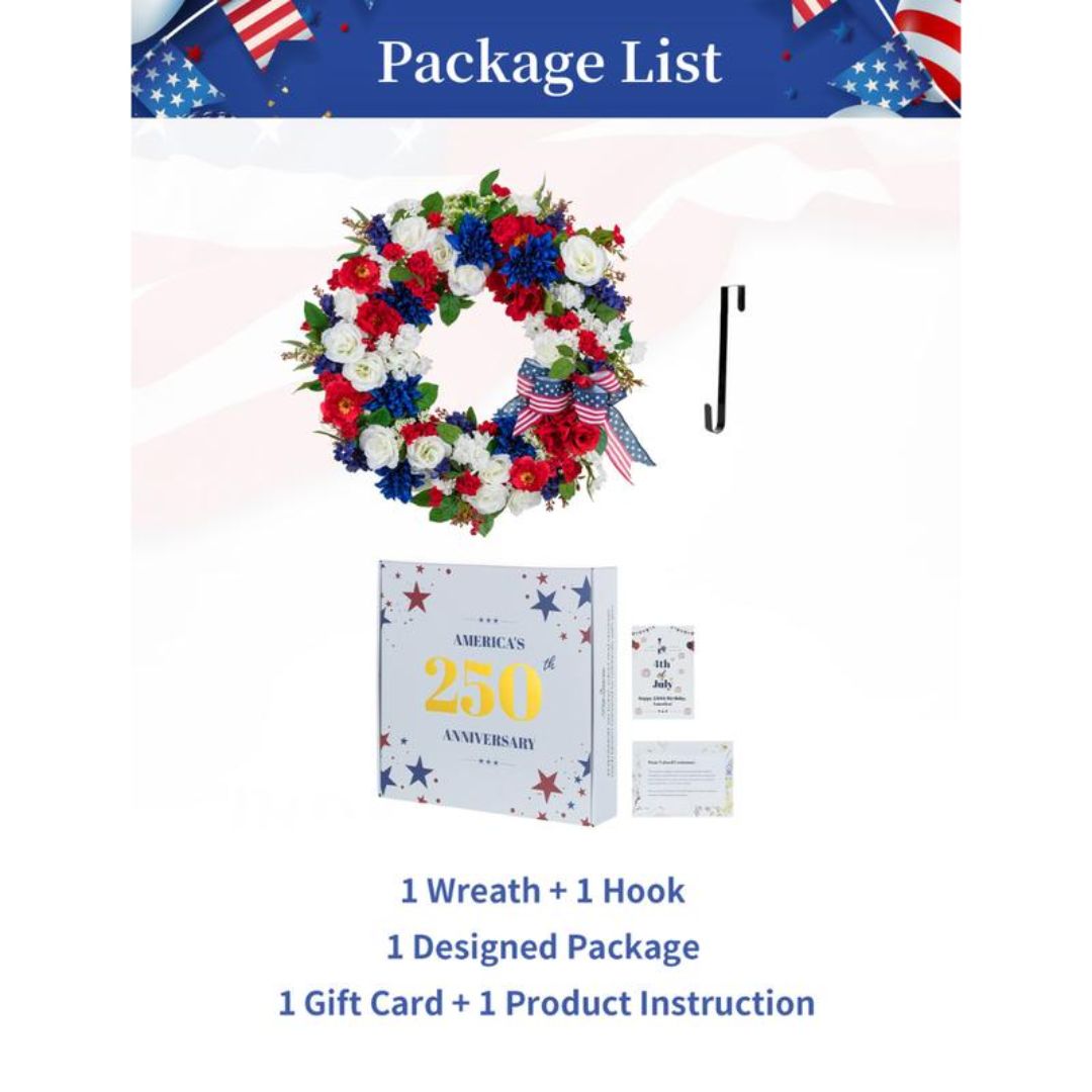 Patriotic Door Wreath – Red, White and Blue 4th of July Decor