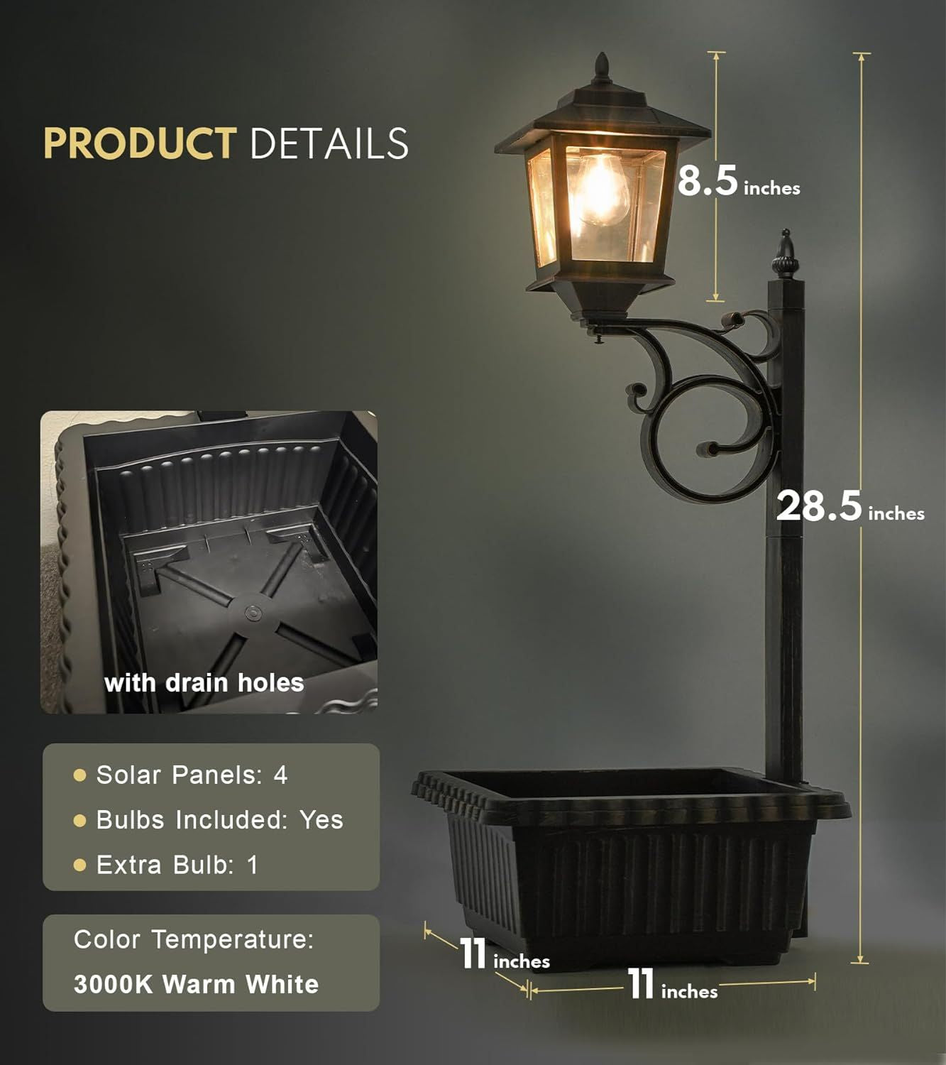 Solar lamp post with planter