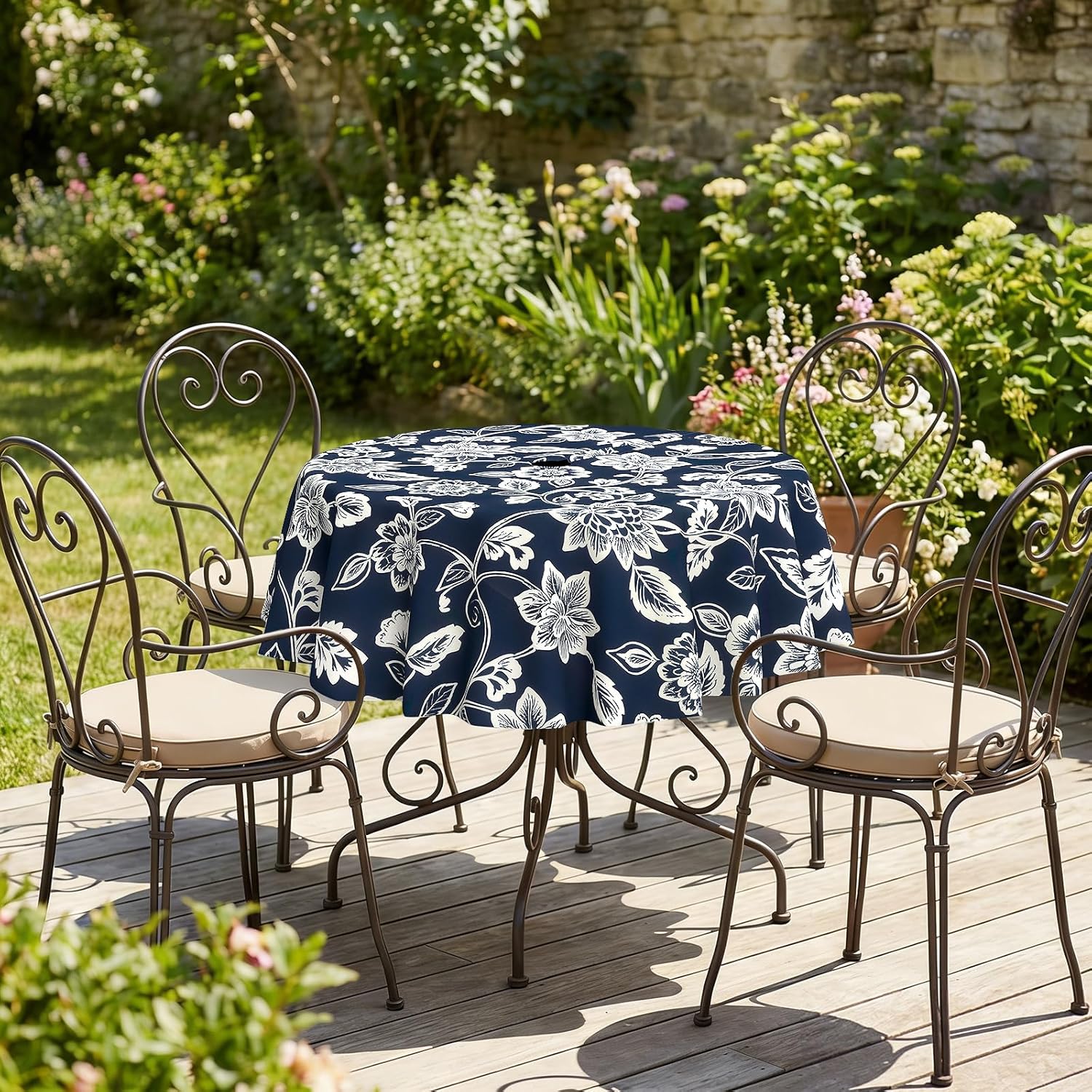 Outdoor Tablecloth with Zipper Opening - Easy Fit Around Your Parasol
