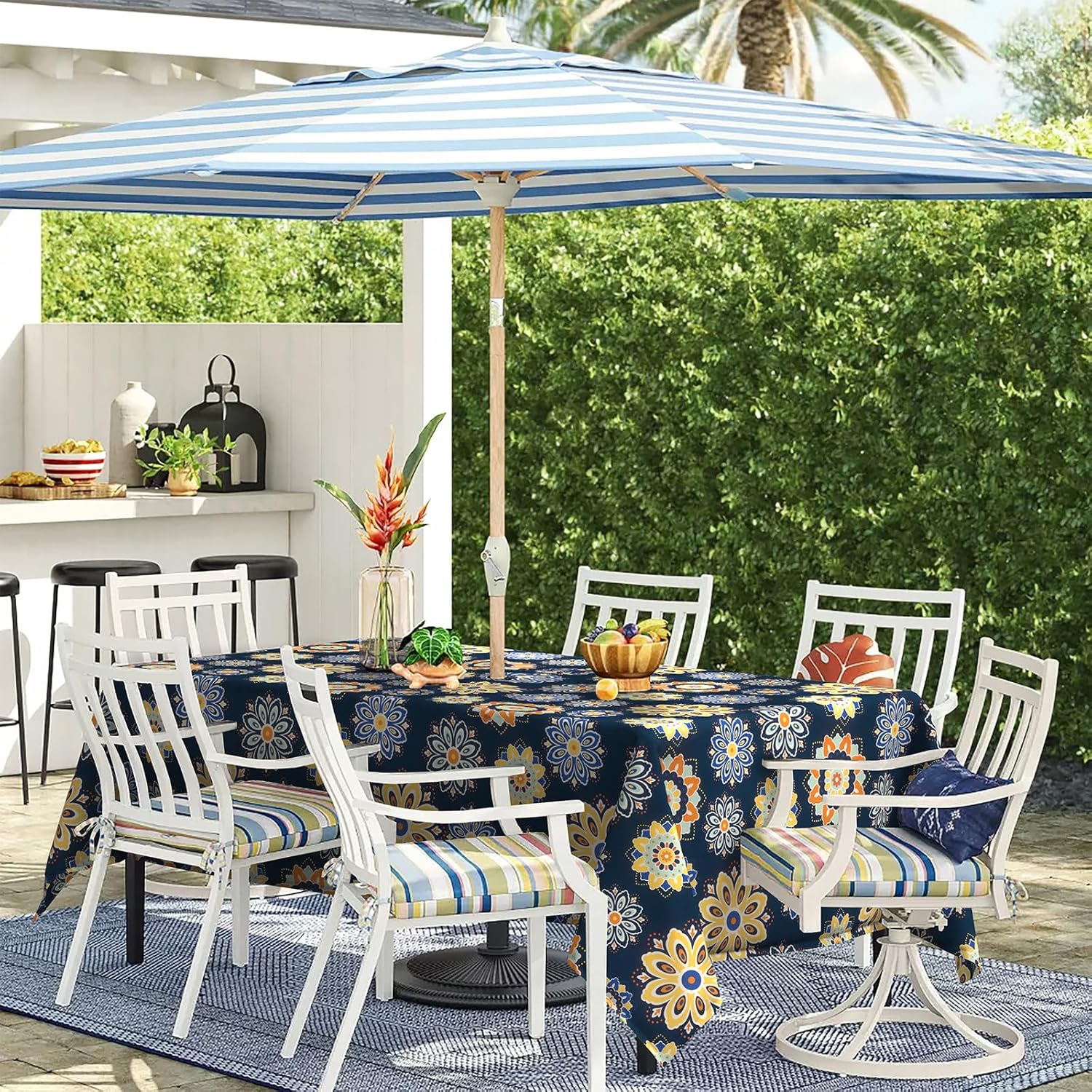 Outdoor Tablecloth with Zipper Opening - Easy Fit Around Your Parasol