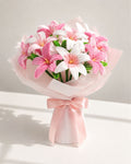 Handmade Pipe Cleaner Bouquet – Pink & White Lily