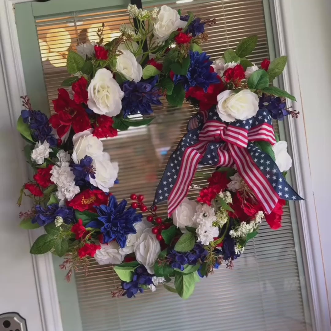 Patriotic Door Wreath – Red, White and Blue 4th of July Decor